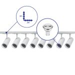 Komplettset 1-Phasen Rail L 2 x 2 Meter Weiß | incl. 8x Spot + GU10 2700K 3W Dimmbar + Abschlusskappe, Stromanschluss und L -Verbinder