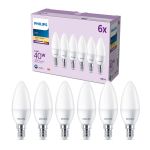 Mehrfachpackung 6x Philips Glühbirne LED E14 Kerze Matt 5W 470lm - 827 Extra Warmweiß